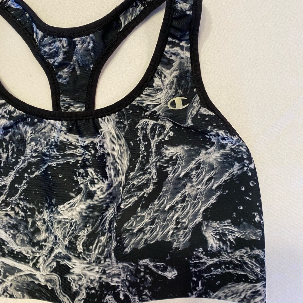Champion Black White Abstract Print Racerback Sports Bra - Picture 2 of 4